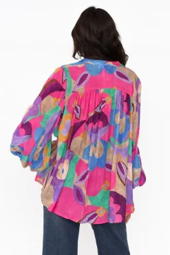 Sleeved Tops<Italian Star Althea Pink Abstract V Neck Top