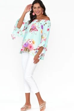 Sleeved Tops<Red Lotus Amal Blue Cherry Blossom Top