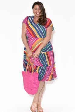 Cotton Dresses<Orientique Amalfi Pink Stripe Cotton Dress