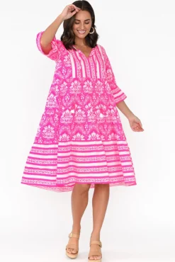 Cotton Dresses<Escape Amber Hot Pink Damask Cotton Dress