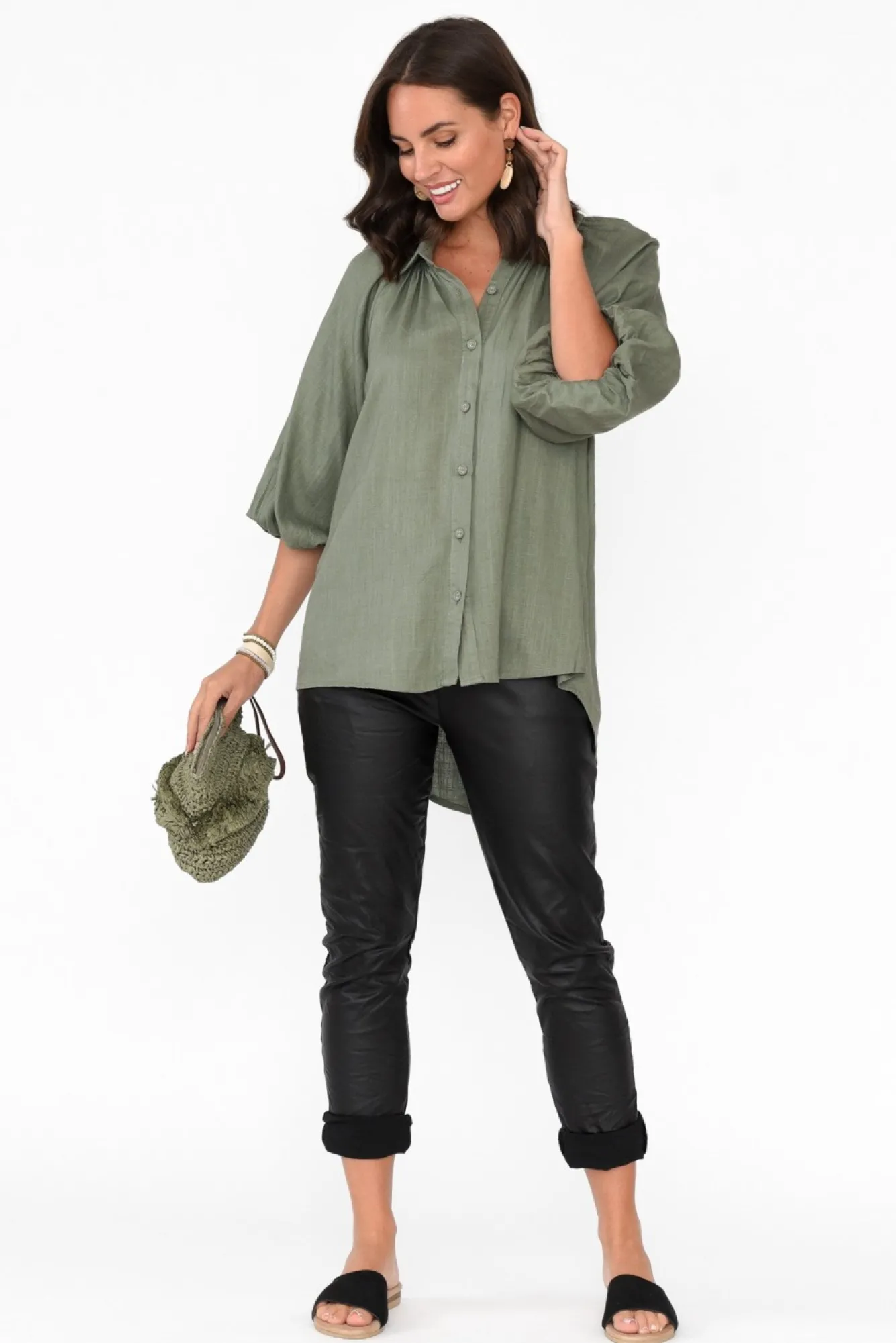 Shirts<Label of Love Amirah Khaki Button Up Shirt