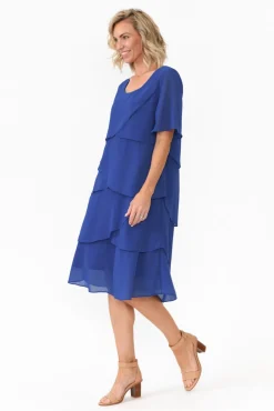 Below Knee Dresses<Est 22 Amity Cobalt Diagonal Drape Dress