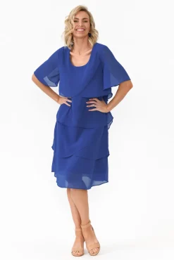 Below Knee Dresses<Est 22 Amity Cobalt Diagonal Drape Dress