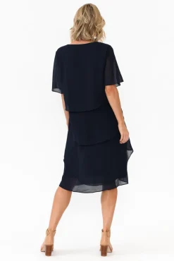 Below Knee Dresses<Est 22 Amity Navy Diagonal Drape Dress