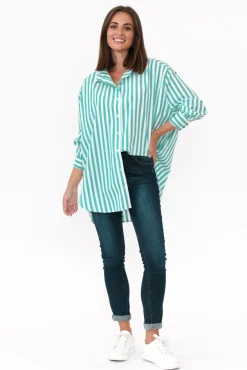 Shirts<PQ Amore Green Stripe Cotton Poplin Shirt