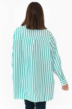 Shirts<PQ Amore Green Stripe Cotton Poplin Shirt