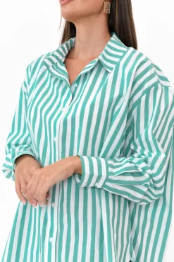 Shirts<PQ Amore Green Stripe Cotton Poplin Shirt