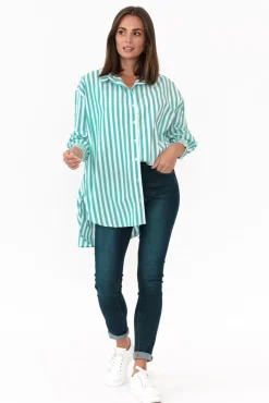 Shirts<PQ Amore Green Stripe Cotton Poplin Shirt