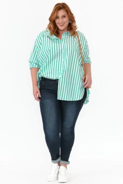 Shirts<PQ Amore Green Stripe Cotton Poplin Shirt