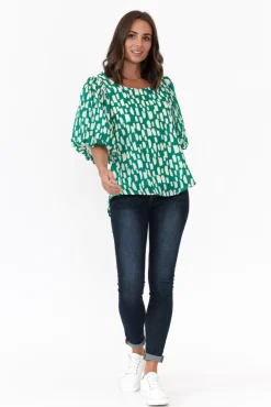 Sleeved Tops<New U Collection Amsterdam Green Fleck Puff Sleeve Top