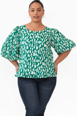Sleeved Tops<New U Collection Amsterdam Green Fleck Puff Sleeve Top