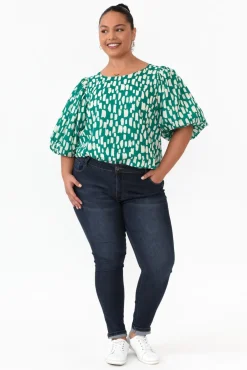 Sleeved Tops<New U Collection Amsterdam Green Fleck Puff Sleeve Top