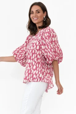 Sleeved Tops<New U Collection Amsterdam Pink Fleck Puff Sleeve Top
