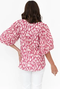 Sleeved Tops<New U Collection Amsterdam Pink Fleck Puff Sleeve Top