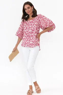 Sleeved Tops<New U Collection Amsterdam Pink Fleck Puff Sleeve Top