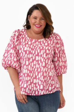 Sleeved Tops<New U Collection Amsterdam Pink Fleck Puff Sleeve Top