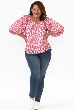 Sleeved Tops<New U Collection Amsterdam Pink Fleck Puff Sleeve Top