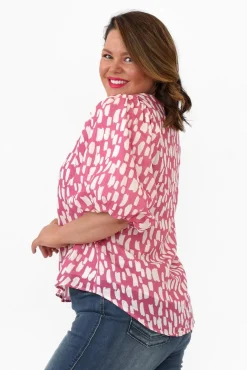 Sleeved Tops<New U Collection Amsterdam Pink Fleck Puff Sleeve Top
