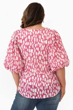 Sleeved Tops<New U Collection Amsterdam Pink Fleck Puff Sleeve Top