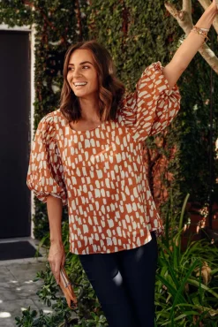 Sleeved Tops<New U Collection Amsterdam Rust Fleck Puff Sleeve Top