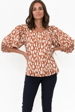 Sleeved Tops<New U Collection Amsterdam Rust Fleck Puff Sleeve Top