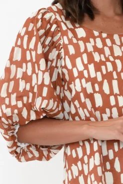 Sleeved Tops<New U Collection Amsterdam Rust Fleck Puff Sleeve Top