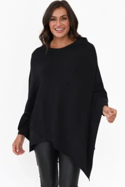Ponchos<Zura Amy Black Wool Blend Poncho