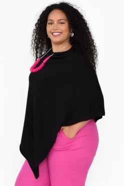Ponchos<Zura Amy Black Wool Blend Poncho