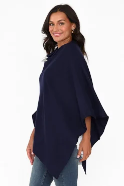 Ponchos<Zura Amy Midnight Blue Wool Blend Poncho