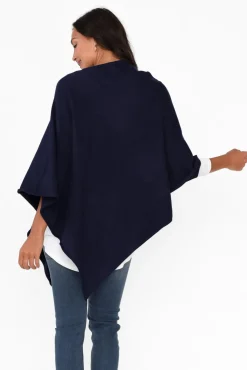 Ponchos<Zura Amy Midnight Blue Wool Blend Poncho