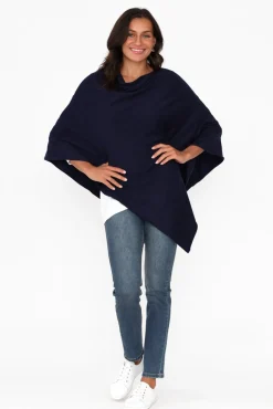 Ponchos<Zura Amy Midnight Blue Wool Blend Poncho