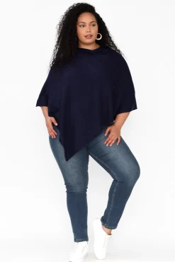 Ponchos<Zura Amy Midnight Blue Wool Blend Poncho