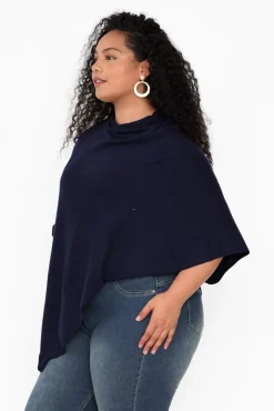 Ponchos<Zura Amy Midnight Blue Wool Blend Poncho