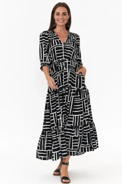 Maxi Dresses<Silver Wishes Anderson Black Stripe Tie Dress