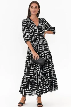 Maxi Dresses<Silver Wishes Anderson Black Stripe Tie Dress