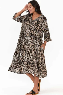 Midi Dresses<Red Lotus Andi Beige Leopard Midi Dress
