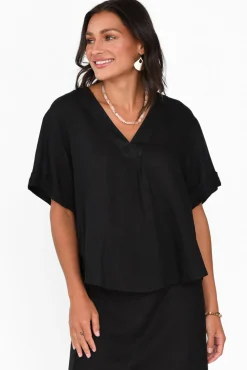 Sleeved Tops<Label Of Love Angelia Black V Neck Top