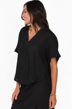 Sleeved Tops<Label Of Love Angelia Black V Neck Top