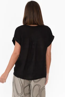 Linen Tops<Talia Benson Anna Black Linen Tee