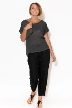 Linen Tops<Talia Benson Anna Charcoal Linen Tee