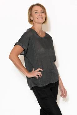 Linen Tops<Talia Benson Anna Charcoal Linen Tee