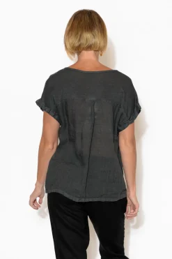 Linen Tops<Talia Benson Anna Charcoal Linen Tee