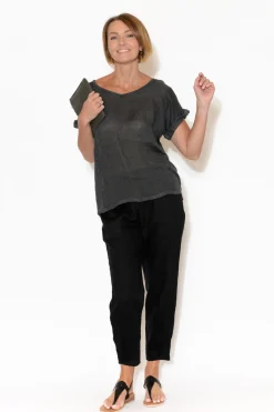 Linen Tops<Talia Benson Anna Charcoal Linen Tee