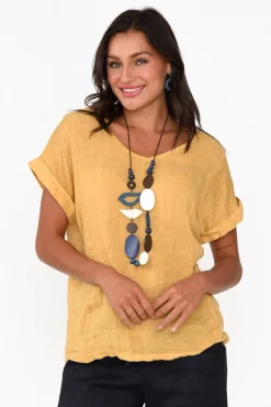 Linen Tops<Talia Benson Anna Mustard Linen Tee