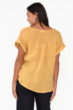 Linen Tops<Talia Benson Anna Mustard Linen Tee