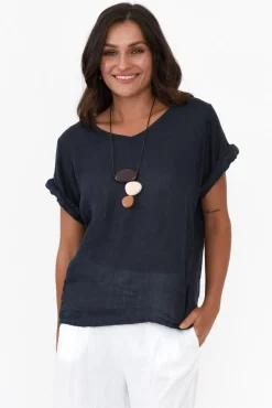 Linen Tops<Talia Benson Anna Navy Linen Tee