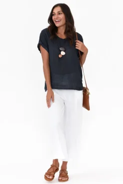 Linen Tops<Talia Benson Anna Navy Linen Tee