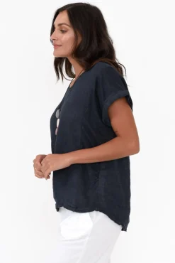 Linen Tops<Talia Benson Anna Navy Linen Tee