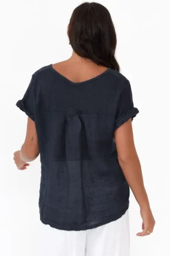 Linen Tops<Talia Benson Anna Navy Linen Tee
