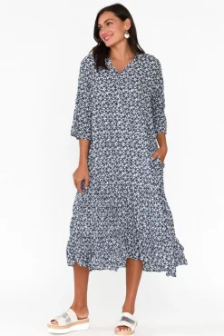 Cotton Dresses<Namastai Anniston Navy Flower Cotton Tiered Dress